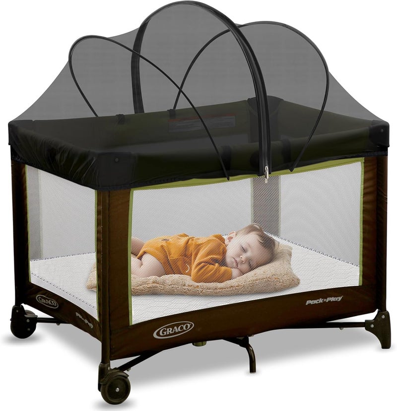 jiangcha Pack and Play Cover - Mosquito Net Cover for Pack n Play/Travel Crib/Mini Crib/Playpen to Keep Cats Out - Breathable Baby Mosquito Net with 2-Way Zipper (Black-Large) - Image 1